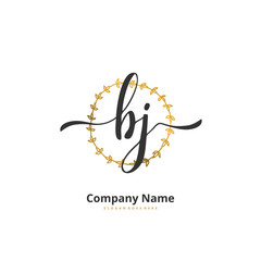 b j bj Initial handwriting and signature logo design with circle. Beautiful design handwritten logo for fashion, team, wedding, luxury logo.