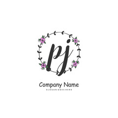 P J PJ Initial handwriting and signature logo design with circle. Beautiful design handwritten logo for fashion, team, wedding, luxury logo.