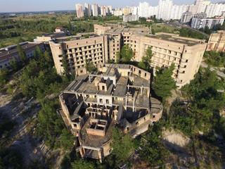 Abandoned construction site of Hospital. (aerial drone image)Abandoned at 1991,during Ukrainian undependence crisis. Kiev Region,Ukraine