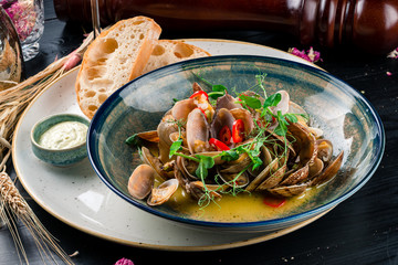 shellfish clams seafood in the restaurant