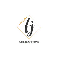 F J FJ Initial handwriting and signature logo design with circle. Beautiful design handwritten logo for fashion, team, wedding, luxury logo.