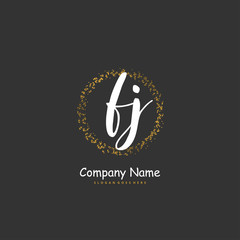 F J FJ Initial handwriting and signature logo design with circle. Beautiful design handwritten logo for fashion, team, wedding, luxury logo.
