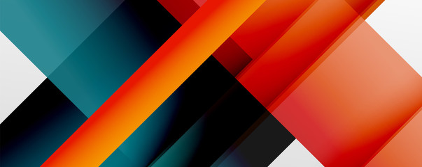 Geometric abstract backgrounds with shadow lines, modern forms, rectangles, squares and fluid gradients. Bright colorful stripes cool backdrops