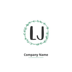 L J LJ Initial handwriting and signature logo design with circle. Beautiful design handwritten logo for fashion, team, wedding, luxury logo.