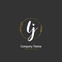 L J LJ Initial handwriting and signature logo design with circle. Beautiful design handwritten logo for fashion, team, wedding, luxury logo.