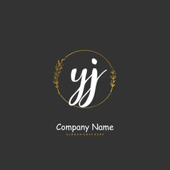 Y J YJ Initial handwriting and signature logo design with circle. Beautiful design handwritten logo for fashion, team, wedding, luxury logo.