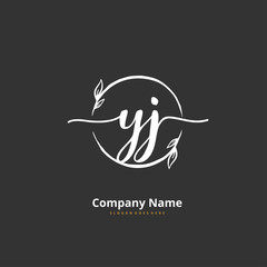 Y J YJ Initial handwriting and signature logo design with circle. Beautiful design handwritten logo for fashion, team, wedding, luxury logo.
