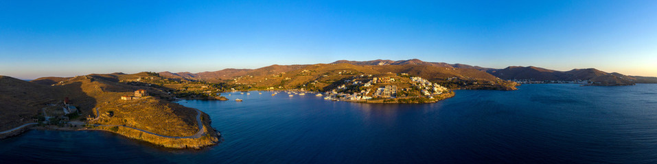 Fototapeta na wymiar Aerial drone panorama of Kea Tzia greek island, Cyclades, Greece.