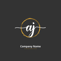 Fototapeta premium A J AJ Initial handwriting and signature logo design with circle. Beautiful design handwritten logo for fashion, team, wedding, luxury logo.