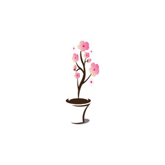 beautiful cherry blossoms in pots, colorful vector design illustration icon