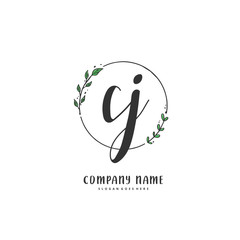 C J CJ Initial handwriting and signature logo design with circle. Beautiful design handwritten logo for fashion, team, wedding, luxury logo.