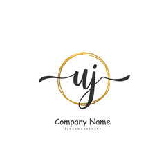 U J UJ Initial handwriting and signature logo design with circle. Beautiful design handwritten logo for fashion, team, wedding, luxury logo.
