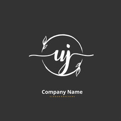 U J UJ Initial handwriting and signature logo design with circle. Beautiful design handwritten logo for fashion, team, wedding, luxury logo.