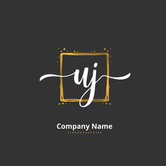 U J UJ Initial handwriting and signature logo design with circle. Beautiful design handwritten logo for fashion, team, wedding, luxury logo.