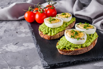 tasty and nutritious avocado sandwich and boiled egg