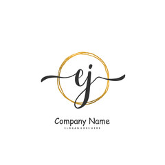 E J EJ Initial handwriting and signature logo design with circle. Beautiful design handwritten logo for fashion, team, wedding, luxury logo.