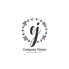 E J EJ Initial handwriting and signature logo design with circle. Beautiful design handwritten logo for fashion, team, wedding, luxury logo.