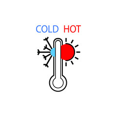 Temperature thermometer flat icon. Hot and cold sign. Symbol for the design of the application interface. Meteorology and weather website image.