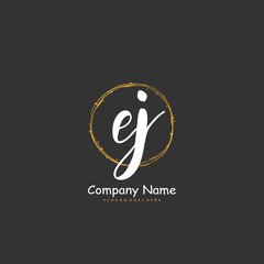 E J EJ Initial handwriting and signature logo design with circle. Beautiful design handwritten logo for fashion, team, wedding, luxury logo.