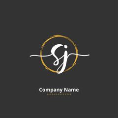 S J SJ Initial handwriting and signature logo design with circle. Beautiful design handwritten logo for fashion, team, wedding, luxury logo.