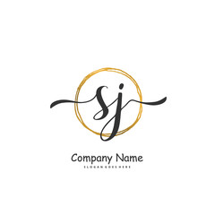 S J SJ Initial handwriting and signature logo design with circle. Beautiful design handwritten logo for fashion, team, wedding, luxury logo.