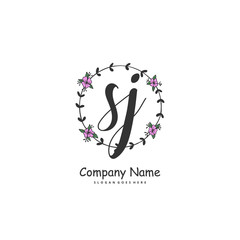 S J SJ Initial handwriting and signature logo design with circle. Beautiful design handwritten logo for fashion, team, wedding, luxury logo.