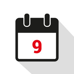 simple calendar icon 9 on white background vector illustration EPS10