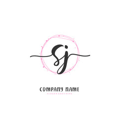 S J SJ Initial handwriting and signature logo design with circle. Beautiful design handwritten logo for fashion, team, wedding, luxury logo.