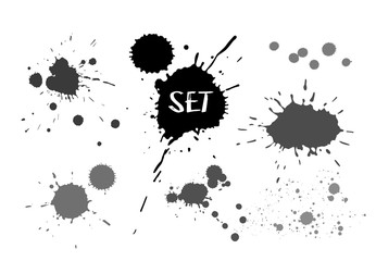 Ink spots set. Grunge splatter. Paint splashes. Manually corrected contour.