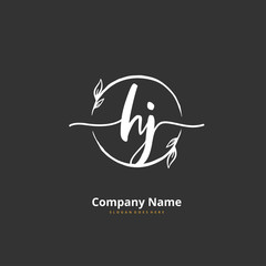 H J HJ Initial handwriting and signature logo design with circle. Beautiful design handwritten logo for fashion, team, wedding, luxury logo.
