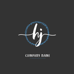 H J HJ Initial handwriting and signature logo design with circle. Beautiful design handwritten logo for fashion, team, wedding, luxury logo.