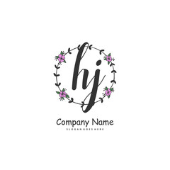 H J HJ Initial handwriting and signature logo design with circle. Beautiful design handwritten logo for fashion, team, wedding, luxury logo.