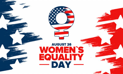 Women's Equality Day in United States. Female holiday, celebrated annually in August 26. Women right history month. Feminism concept. Poster, greeting card, banner and background. Vector illustration