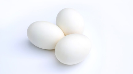 Duck eggs on a white background.