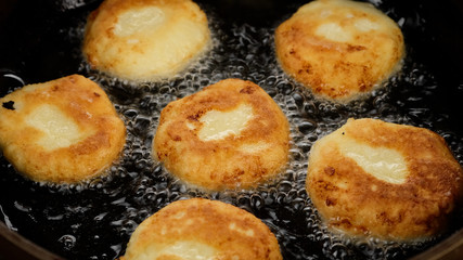fry cottage cheese cakes close up