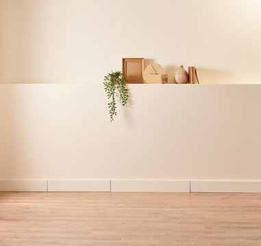 Decorative wall and background style, wooden chair and book style, vase of plant and home.