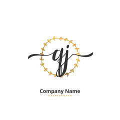 Q J QJ Initial handwriting and signature logo design with circle. Beautiful design handwritten logo for fashion, team, wedding, luxury logo.