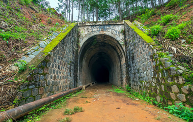 Abandoned Railway Tunnel in the plateau, French architecture built in the 19th century and exists today near Dalat, Vietnam.