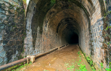 Abandoned Railway Tunnel in the plateau, French architecture built in the 19th century and exists today near Dalat, Vietnam.