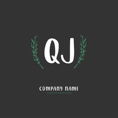 Q J QJ Initial handwriting and signature logo design with circle. Beautiful design handwritten logo for fashion, team, wedding, luxury logo.