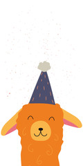 Web banner with cute alpaca and copy space. Design for baby's party cards, poster, template, placard. Vector illustrations.