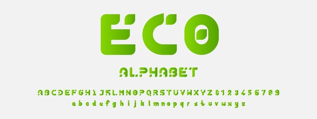 Eco font and numbers design.Typography fonts regular uppercase, lowercase. Vector illustration