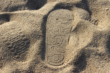 close-up footprint on the sand
