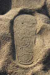 close-up footprint on the sand