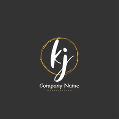 K J KJ Initial handwriting and signature logo design with circle. Beautiful design handwritten logo for fashion, team, wedding, luxury logo.