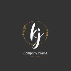 K J KJ Initial handwriting and signature logo design with circle. Beautiful design handwritten logo for fashion, team, wedding, luxury logo.