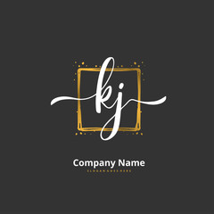 K J KJ Initial handwriting and signature logo design with circle. Beautiful design handwritten logo for fashion, team, wedding, luxury logo.