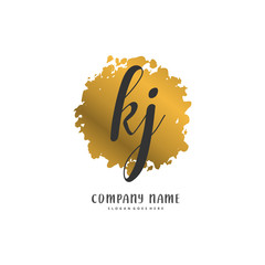 K J KJ Initial handwriting and signature logo design with circle. Beautiful design handwritten logo for fashion, team, wedding, luxury logo.