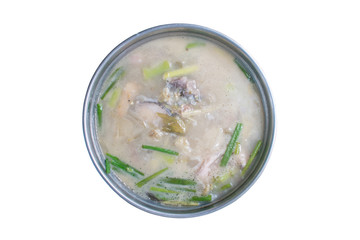 Tom Kha Gai (Thai Chicken Coconut Soup) against the white background