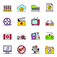 
Multimedia and Musical Instruments Icons In Modern Flat Style 
